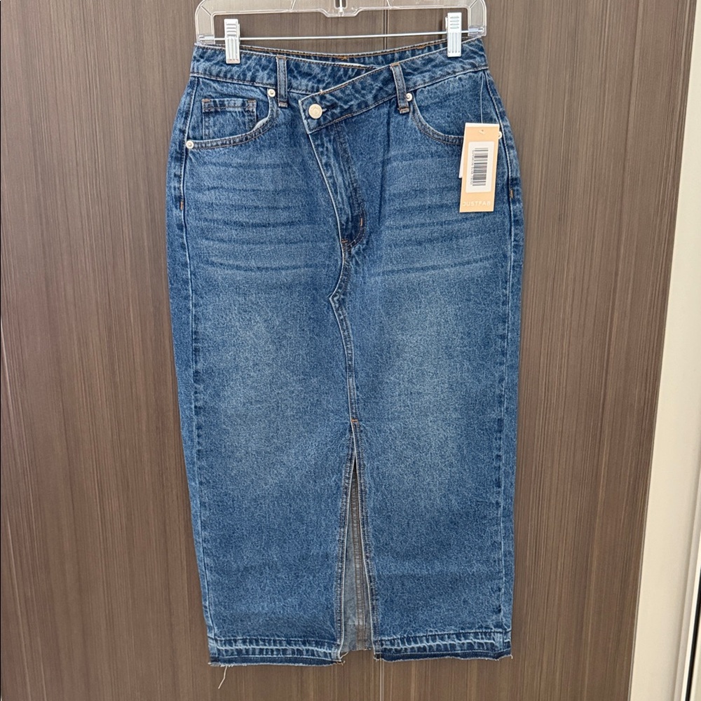 JustFab Blue Denim Midi Skirt